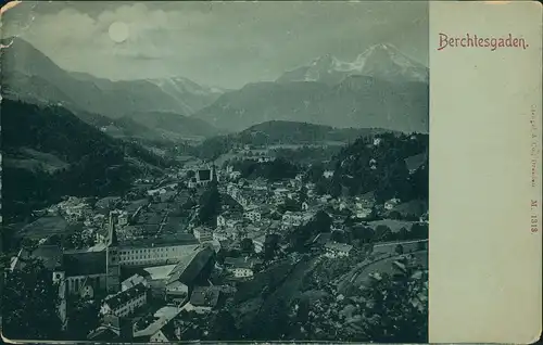 Berchtesgaden Panorama-Ansicht bei Mondschein, Ortsmitte, Berge 1900