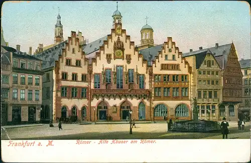 Frankfurt am Main Römer Partie mit Alten Häusern, Personen, Denkmal 1910