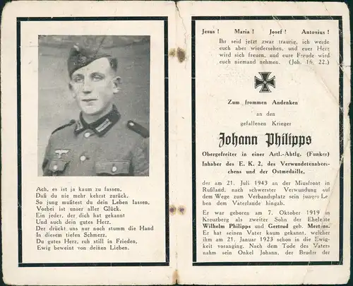 Todesanzeig Soldat 2. WK Volksblatt Euskirchen 1941