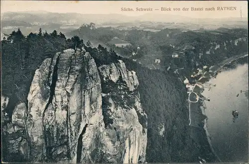 Ansichtskarte Rathen Blick auf die Stadt Bastei 1909