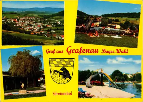 Grafenau (Niederbayern) Mehrbild-AK Panorama-Ansichten, Schwimmbad, Freibad 1975