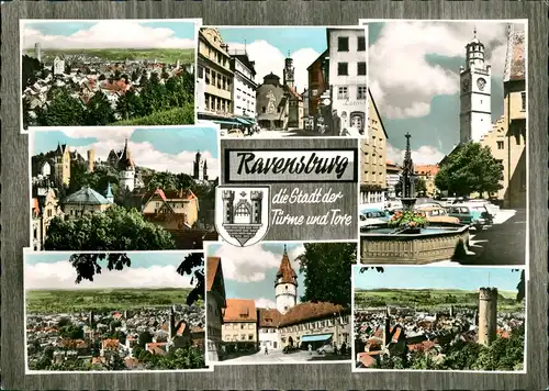 Ravensburg Mehrbild-AK ua. Panorama, Stadtansichten, Strassen 1965