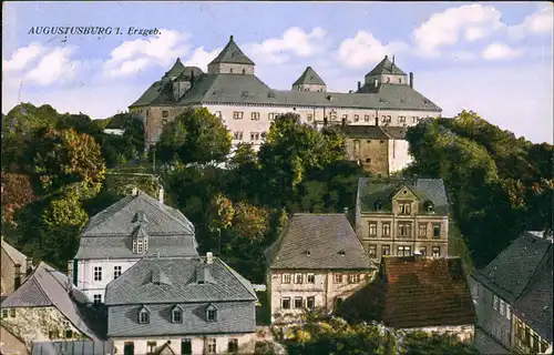 Augustusburg Erzgebirge Panorama-Ansicht, Wohnhäuser, Burg Fernblick 1928