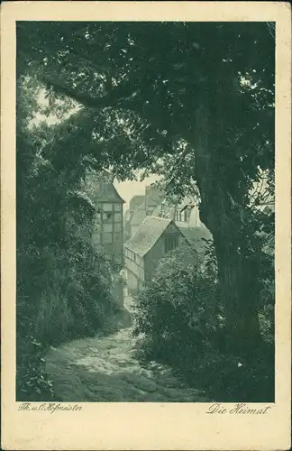 Stimmungsbild "Die Heimat" von Hofmeister, Künstlerkarte mit Dorf 1928