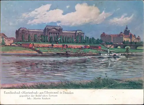 Äußere Neustadt-Dresden Familienbad Marienbad am Elbestrand 1928