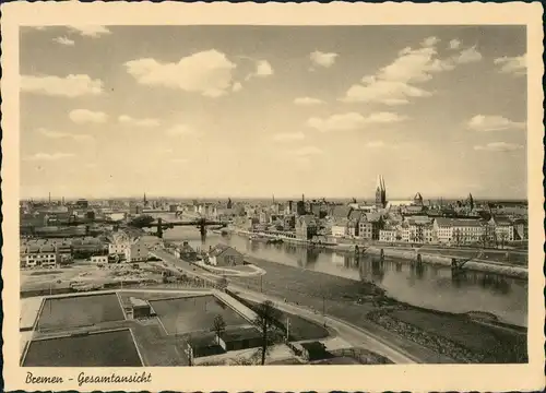 Ansichtskarte Bremen Becken und Stadt 1955