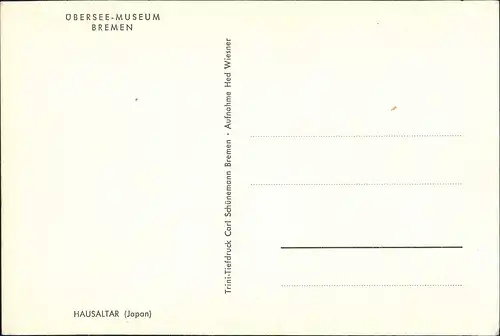 Ansichtskarte Bremen HAUSALTAR (Japan) im Übersee-Museum 1960