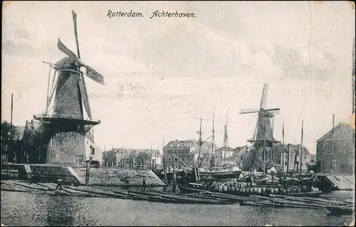 Postkaart Rotterdam Rotterdam Windmühlen - Achterhaven 1912