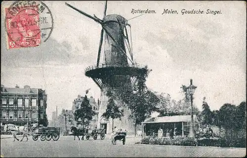 Postkaart Rotterdam Rotterdam Windmühlen Molen Goudsche Singel 1920