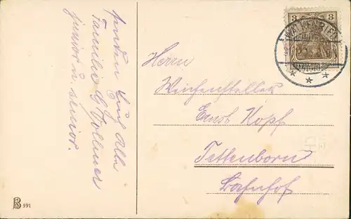 Glückwunsch Sylvester Glücksschwein Mädchen Goldrandprägekarte 1915 Goldrand