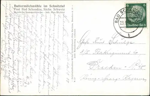 Ansichtskarte Hohnstein (Sächs. Schweiz) Buttermilchmühle 1938