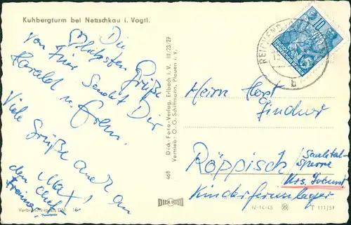 Ansichtskarte Netzschkau (Vogtland) Kuhbergsturm Bismarckturm - Kuhberg 1957