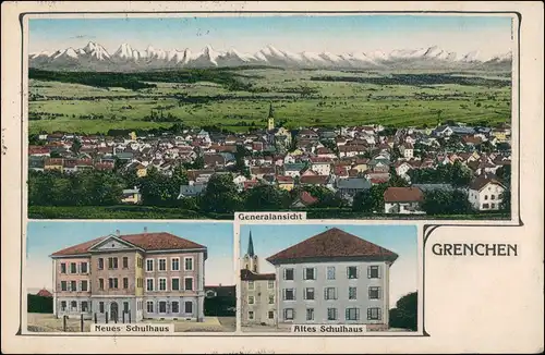 Ansichtskarte Grenchen-Bösingen FR 3 Bild: Totale, Schule 1912
