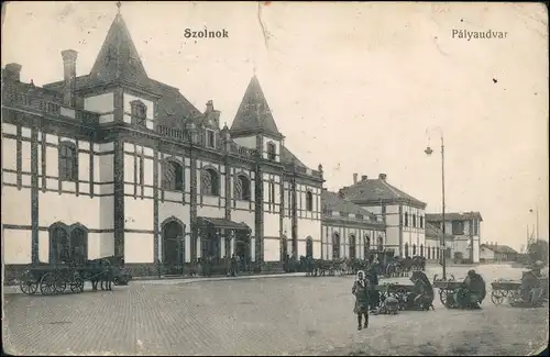 Postcard Sollnock Szolnok Bahnhof, Palyaudvar 1910