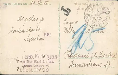 Postcard Teplitz-Schönau Teplice Bahnhof, Straße, Straba 1920