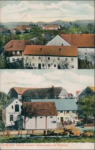 Ansichtskarte Oelsa-Löbau Tischlerei, Restaurant 1911