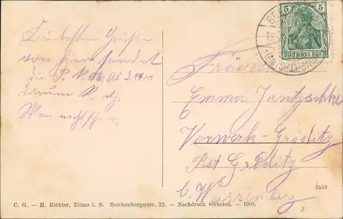 Ansichtskarte Breitendorf-Hochkirch Bukecy 3 Bild: Totale Mühle Schule 1912