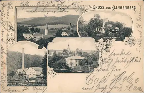 Ansichtskarte Klingenberg (Sachsen) Papierfabrik, Kirche, Stadt 1905