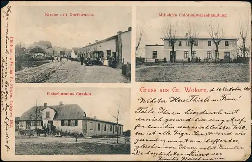 Groß Wokern (Lk Rostock) Dorfstraße, Gasthof, Warenhandlung 1906