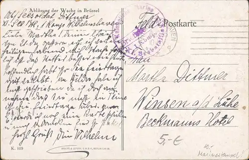 Postkaart Brüssel Bruxelles Ablösung der Wache - Straße WK1 1916