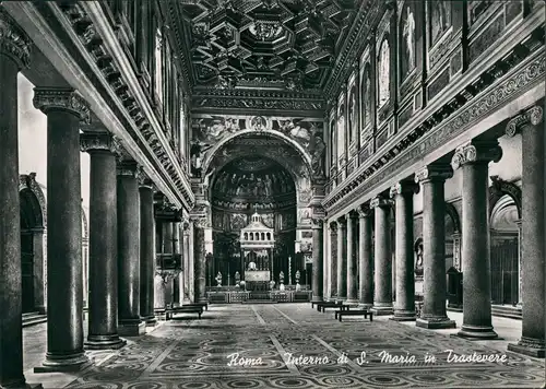 Cartoline Trastevere-Rom Roma Interno di Santa Maria 1950