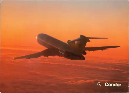 Ansichtskarte  Condor Europa-Jet Flugzeug Flug im Abendlicht 1980