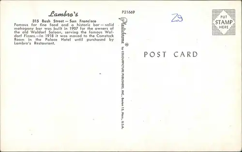 San Francisco Food Bar Bush Street Inside View, Innenansicht 1960