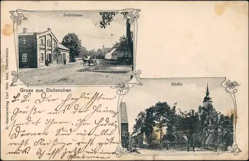 Dollenchen  Dorfstraße, Kirche b SaalGast Finsterwalde Niederlausitz 1905