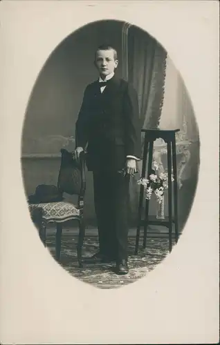 Glückwunsch - Konfirmation Erinnerungsfoto Junge im Anzug 1917 Privatfoto
