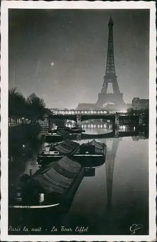 CPA Paris Eiffelturm bei Nacht Kähne 1937