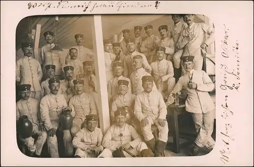 Neustadt (Sachsen) Soldaten Kriegsbekleidungsstube 1. Komp. Wk1 1915 Privatfoto
