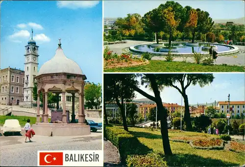 Postcard Balıkesir Saat Kulesi ve Parkten iki manzara 1981