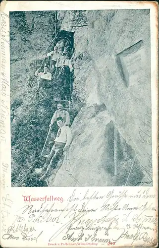 Ansichtskarte  Bergsteiger Alpen am Wasserfallweg Wasserfall Weg 1904