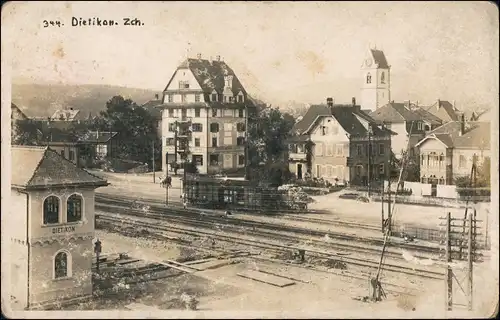 Ansichtskarte Dietikon Bahnhof - Häuser 1917