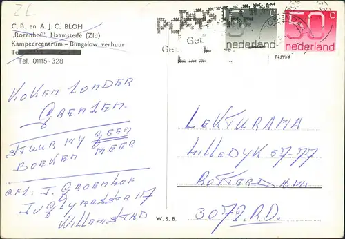 Postkaart Haamstede Luchtfoto Rozenhof 1962