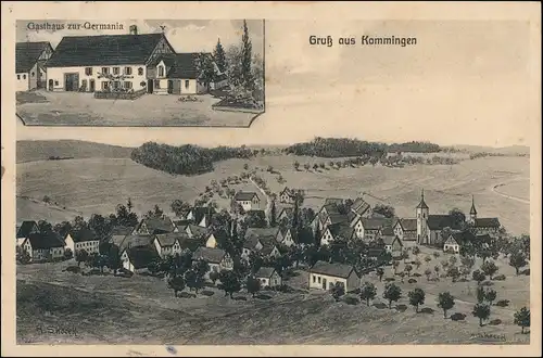 Kommingen-Blumberg Gasthof Germania, Stadt - Künstlerkarte 1913