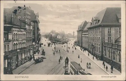 Ansichtskarte Dortmund Schmiedingstraße, Geschäfte 1915