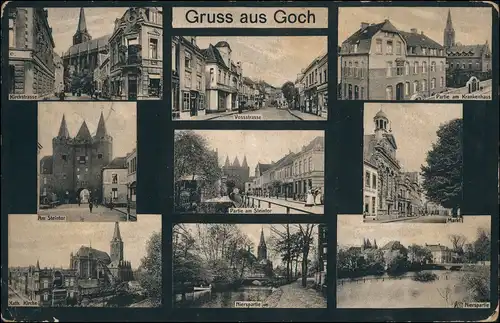 Ansichtskarte Goch MB Vossstrasse, Kirchstrasse, Steintor 1915