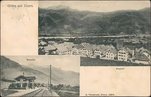 Ansichtskarte Zizers (Landquart) Neudorf und Bahnhof 1909