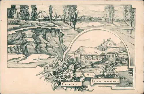 Ansichtskarte Daxlanden-Karlsruhe Mühle, Stadt - Künstlerkarte 1909