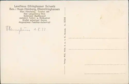 Ansichtskarte Oberelfringhausen-Hattingen Landhaus Elfrinhauser Schweiz 1923