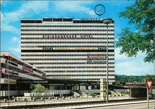 Bonn Bonn-Center mit Steigenberger Hotel, Mercedes-Stern, div. Reklame 1975