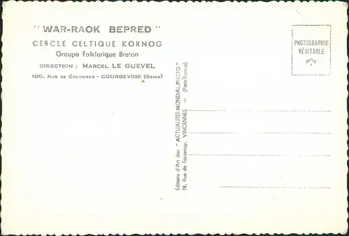 Courbevoie "WAR-RAOK BEPRED" CELTIQUE KORNOG Groupe Folklorique Breton 1968