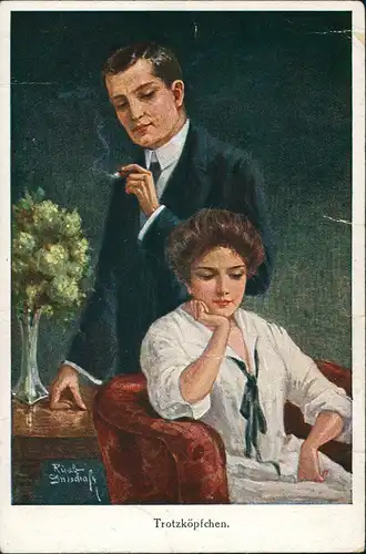 Ansichtskarte  Trotzköpfchen Mann Frau Künstlerkarte 1917