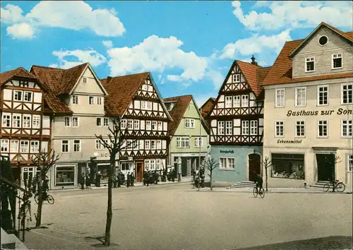 Sontra Fachwerkhäuser am Platz, Geschäfte, Gasthaus, Lebensmittel-Geschäft 1960