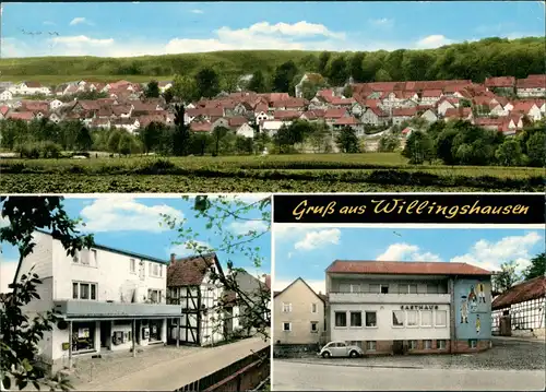 Willingshausen Mehrbild-AK VW Käfer Auto Rasthaus, Geschäft, Teilansicht 1960