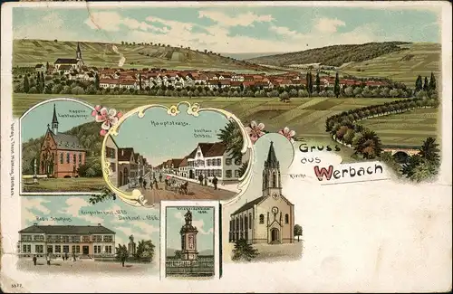 Ansichtskarte Litho AK Werbach Kriegerdenkma, Kirche, Straße 1911