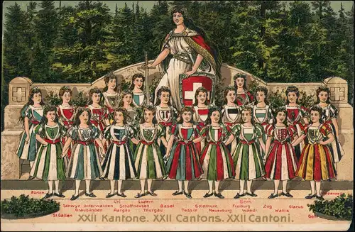 .Schweiz Prägekarte Patriotika 22 Kantone Cantons Cantoni 1912 Prägekarte