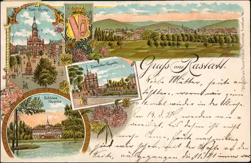 Ansichtskarte Litho AK Rastatt Gruss aus Schloß, Kirche, Stadt 1906