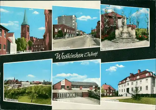 Westkirchen Mehrbild-AK Ehrenmal Kirche Hauptstraße Kindergarten Schloss 1965